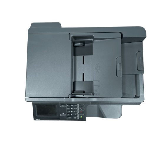 Lexmark MX522adhe ricondizionata - vista dall'alto con pannello di controllo touch screen e ADF