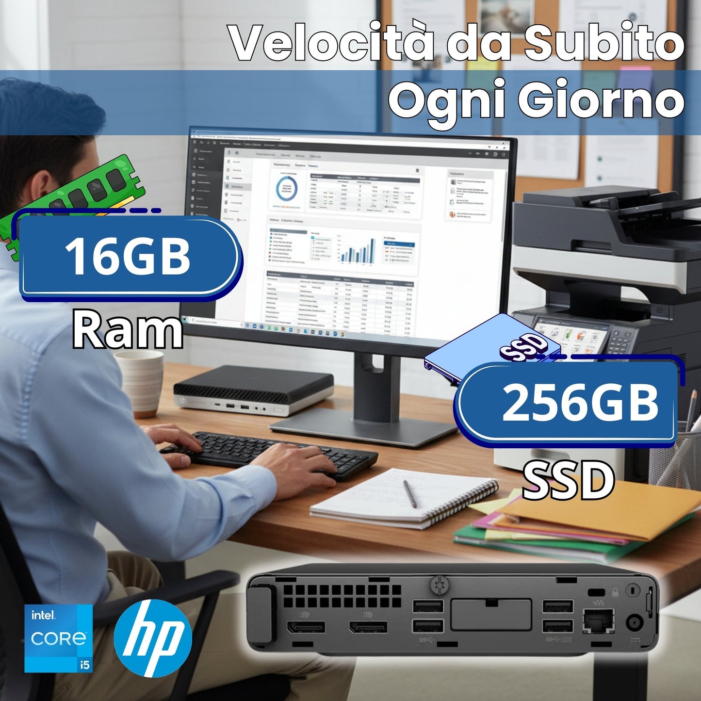 Bundle HP EliteDesk 800 G5 Mini | Intel Core i5-9500T | + Lexmark MX711DE Multifunzione Laser B/N A4 66 ppm