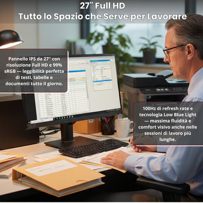 Bundle Ufficio Completo Lenovo M920S | Intel Core i5-8400 | Ram 16GB | SSD 512GB | Monitor 27" + Stampante Brother WiFi + Kit Wireless Win 11 Pro & Office 2021