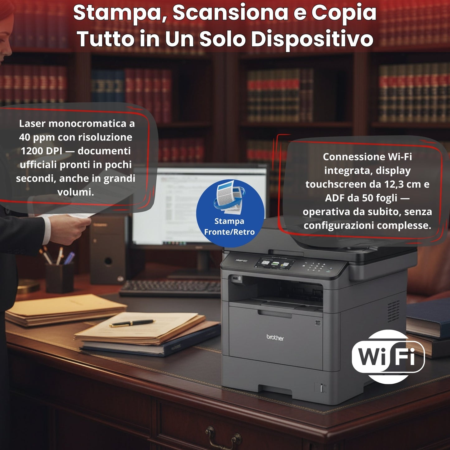 Bundle Ufficio Completo Lenovo M920S | Intel Core i5-8400 | Ram 16GB | SSD 512GB | Monitor 27" + Stampante Brother WiFi + Kit Wireless Win 11 Pro & Office 2021