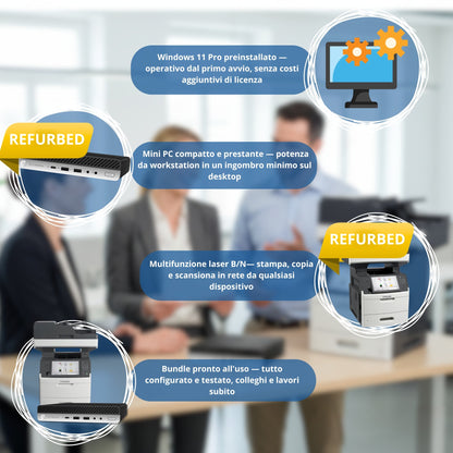 Bundle HP EliteDesk 800 G5 Mini | Intel Core i5-9500T | + Lexmark MX711DE Multifunzione Laser B/N A4 66 ppm