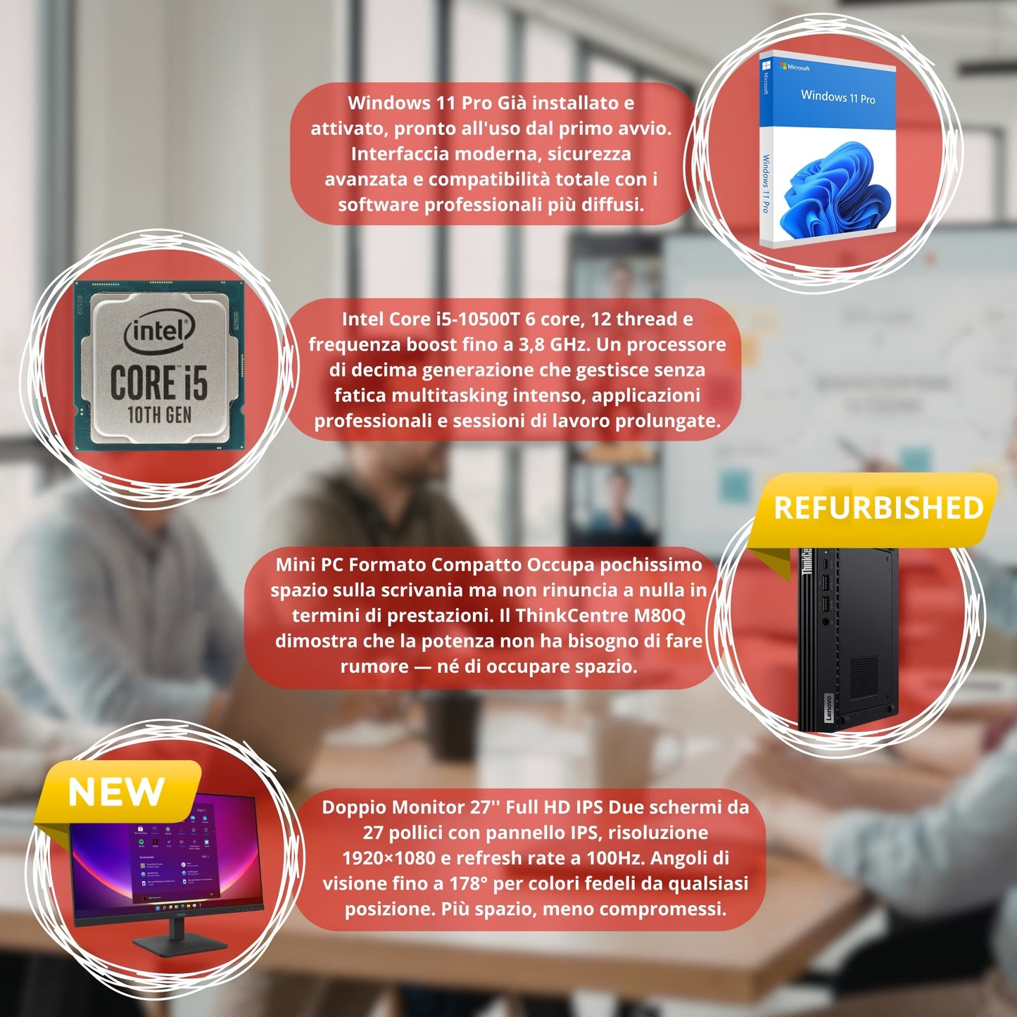 Bundle Lenovo Dual Monitor | ThinkCentre M80Q Mini PC i5-10500T Ram 16GB SSD 512GB Win11 Pro + 2x ThinkVision S27-4e 27" FHD IPS 100Hz NUOVI