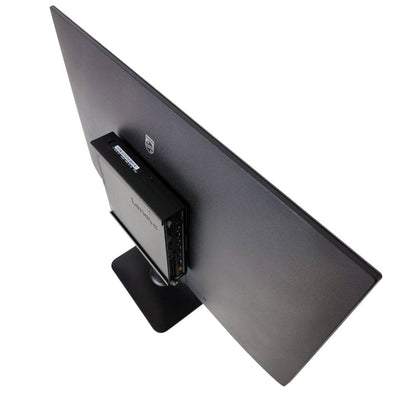 Vista dall'alto della postazione Lenovo M910q All In One con monitor Philips 27'', design compatto e moderno per ogni ambiente.