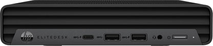 Vista frontale del Mini PC HP EliteDesk 800 G6 con Intel Core i5-10500T, dotato di porte USB e audio per massima connettività.