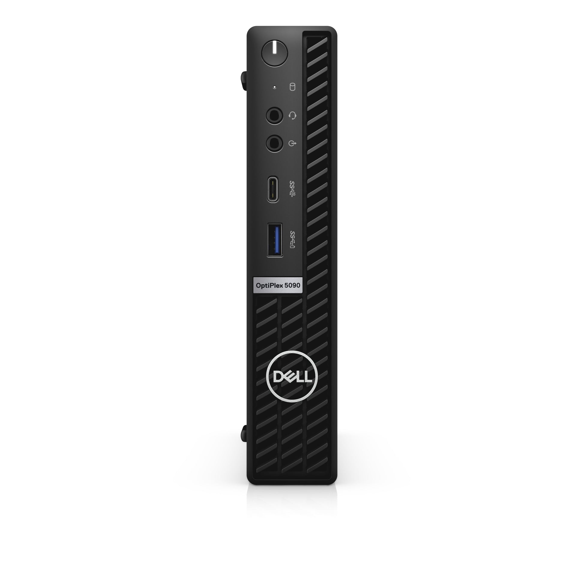 Vista frontale del DELL OptiPlex 5090 Mini PC con Intel Core i7, FreeDOS e porte accessibili. Mini PC ricondizionato ad alte prestazioni.