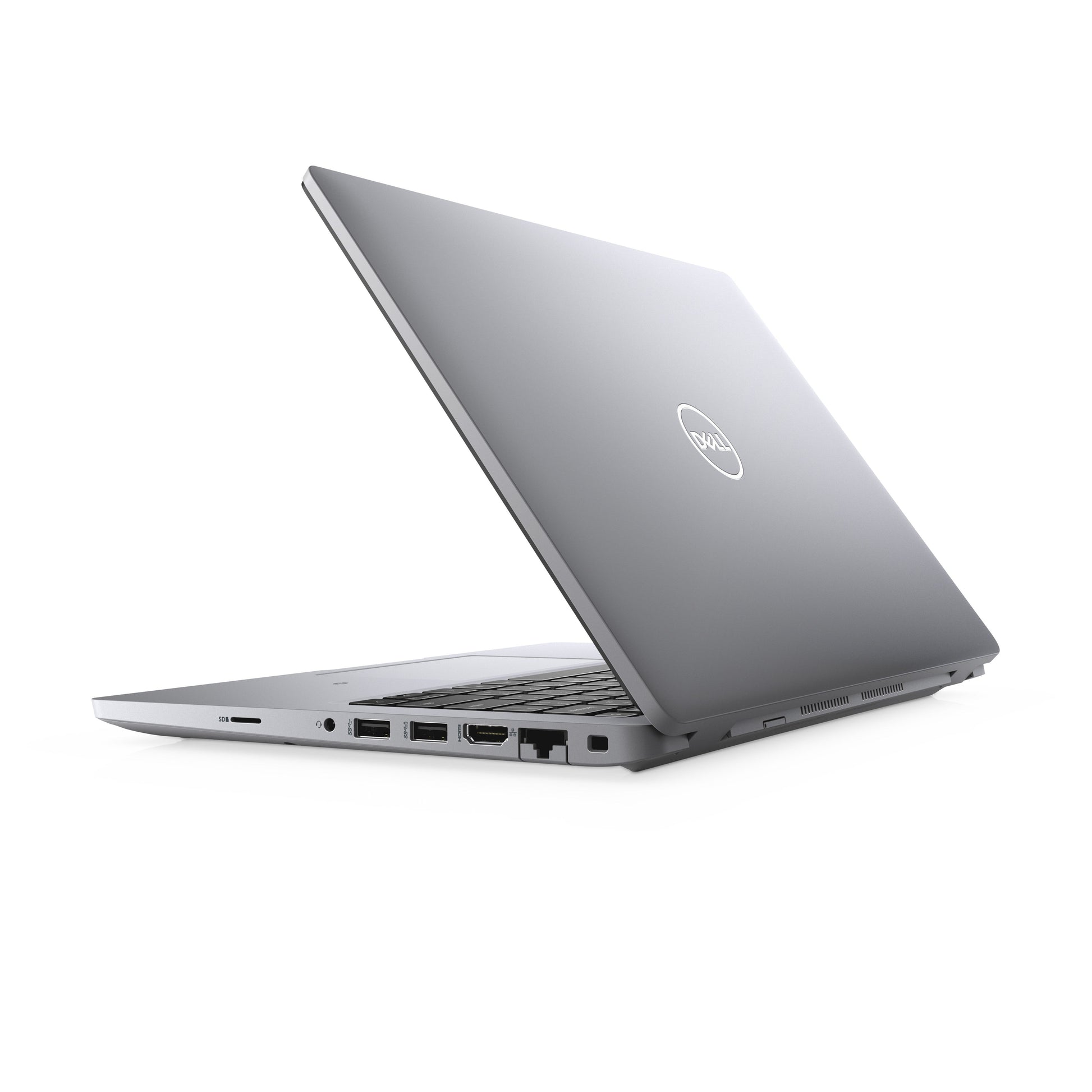 Notebook Dell Latitude 5420 chiuso parzialmente, mostra il design elegante e le porte laterali, ideale per ambienti business.