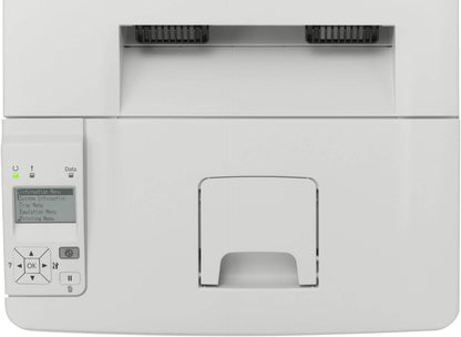 Vista dall’alto della stampante Epson AL-M300 con pannello di controllo LCD. Interfaccia intuitiva per gestione documenti.