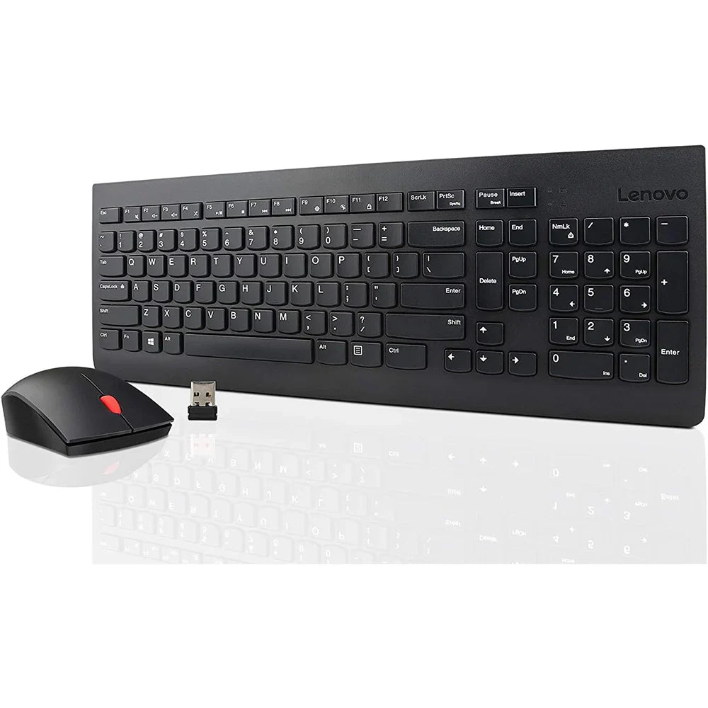 Kit mouse e tastiera wireless Lenovo incluso nel bundle PC Lenovo M920Q ThinkCentre compatto con Core 8 Gen, ideale per postazioni ordinate.