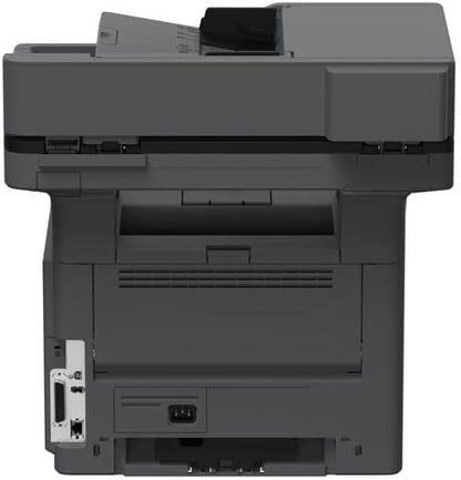 Vista posteriore della stampante multifunzione Lexmark MX521de con porte di connessione e alimentazione per rete e periferiche.