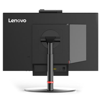 Retro del Lenovo ThinkCentre TIO24 All-in-One con supporto regolabile e modulo PC integrato, perfetto per ambienti professionali.