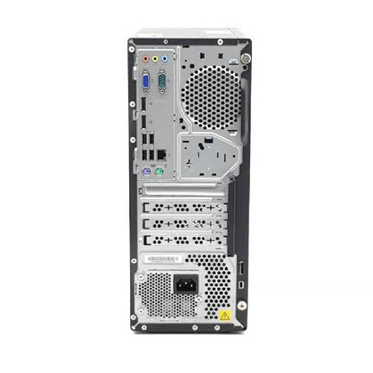 Retro del Lenovo ThinkCentre M710T con porte VGA, USB, Ethernet e slot di espansione, perfetto per configurazioni aziendali versatili.